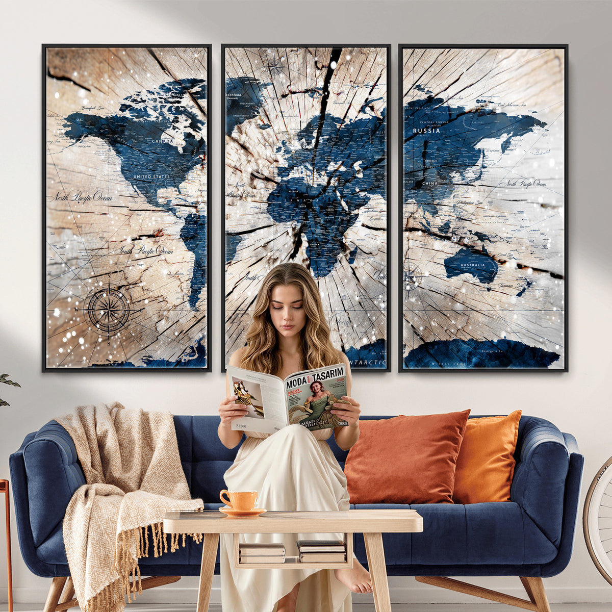 19478704-MGV-CV-36X24 - World Map Wall Art Canvas Print, Modern Decorative Framed Map Artwork Prints for Living Room, Office, Bedroom Wall Decor