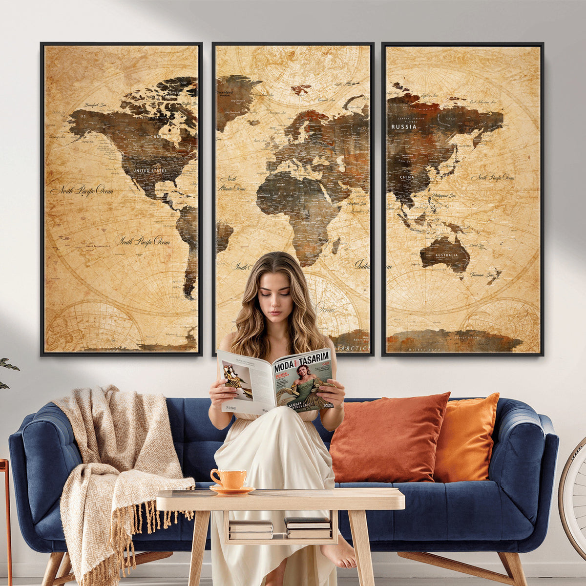 63156625-MGV-CV-36X24 - World Map Wall Art Canvas Print, Modern Decorative Framed Map Artwork Prints for Living Room, Office, Bedroom Wall Decor