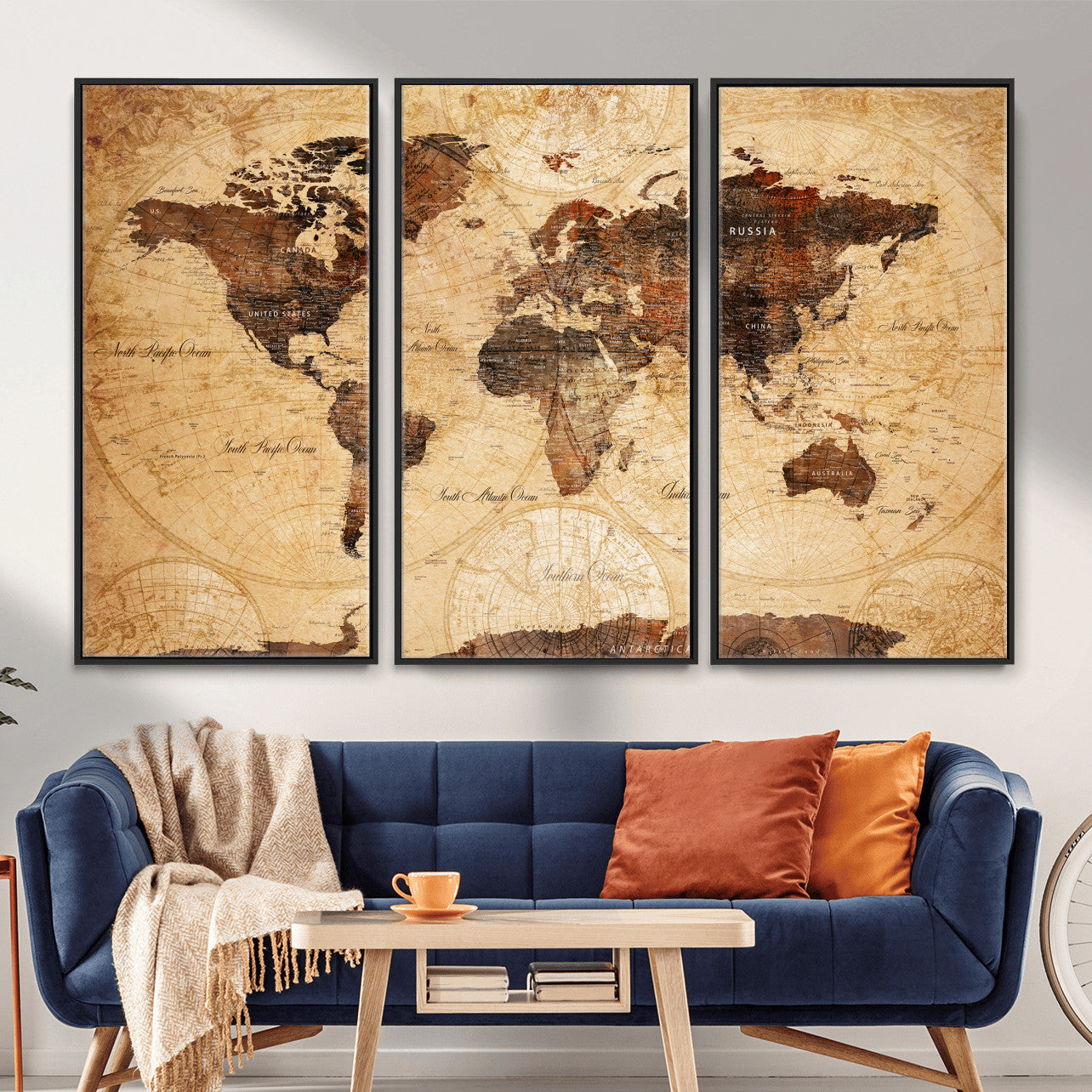 40760475-MGV-CV-36X24 - World Map Wall Art Canvas Print, Modern Decorative Framed Map Artwork Prints for Living Room, Office, Bedroom Wall Decor