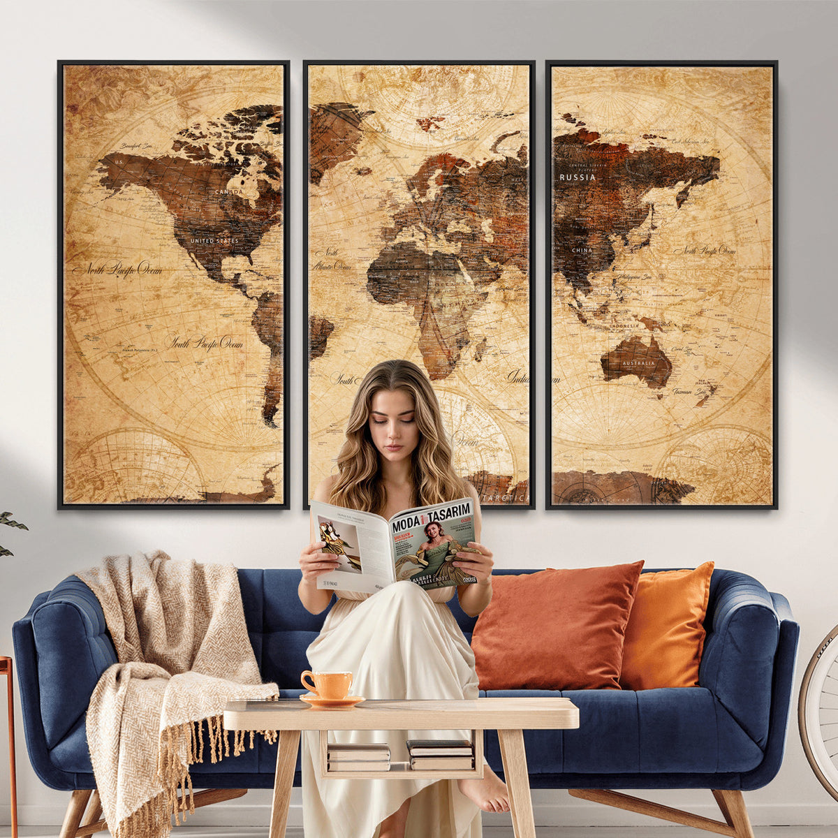 40760475-MGV-CV-36X24 - World Map Wall Art Canvas Print, Modern Decorative Framed Map Artwork Prints for Living Room, Office, Bedroom Wall Decor