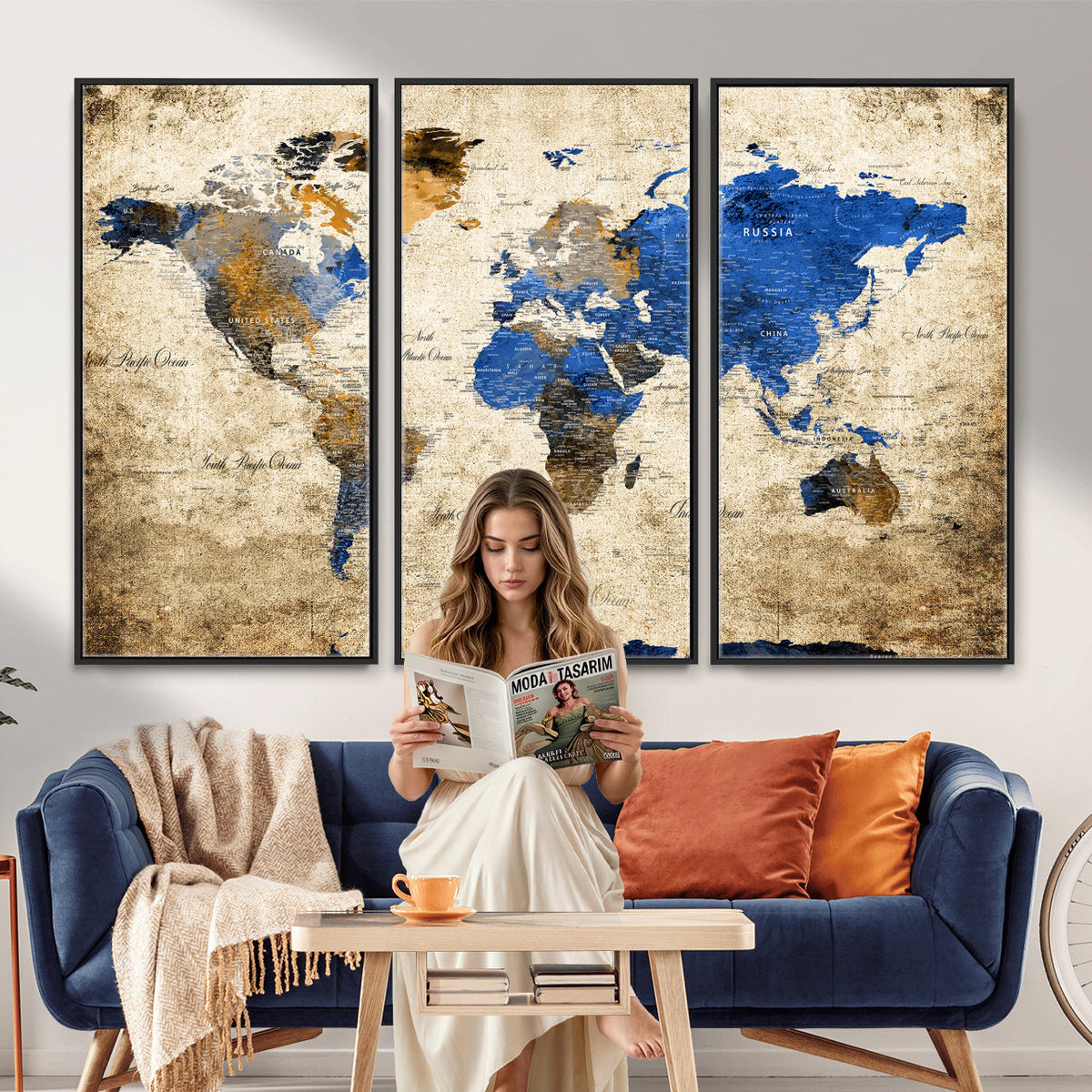 27314341-MGV-CV-36X24 - World Map Wall Art Canvas Print, Modern Decorative Framed Map Artwork Prints for Living Room, Office, Bedroom Wall Decor