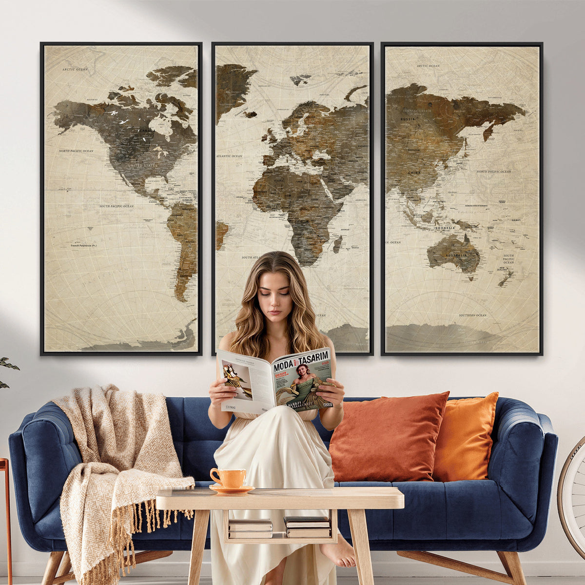 49623468-MGV-CV-36X24 - World Map Wall Art Canvas Print, Modern Decorative Framed Map Artwork Prints for Living Room, Office, Bedroom Wall Decor