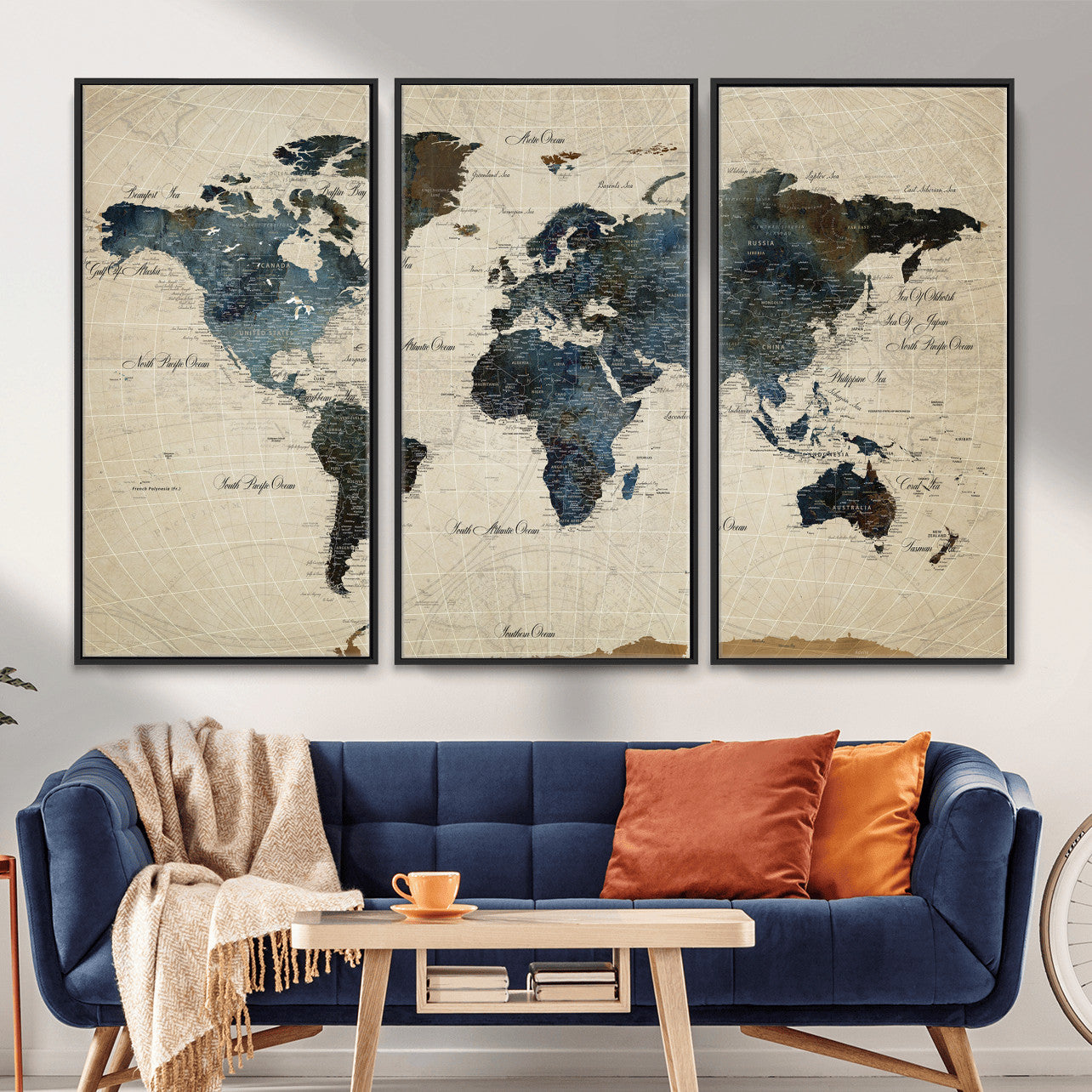 72927803-MGV-CV-36X24 - World Map Wall Art Canvas Print, Modern Decorative Framed Map Artwork Prints for Living Room, Office, Bedroom Wall Decor