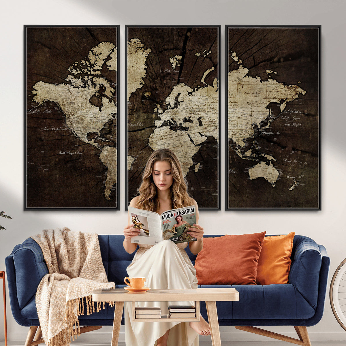 40991509-MGV-CV-36X24 - World Map Wall Art Canvas Print, Modern Decorative Framed Map Artwork Prints for Living Room, Office, Bedroom Wall Decor