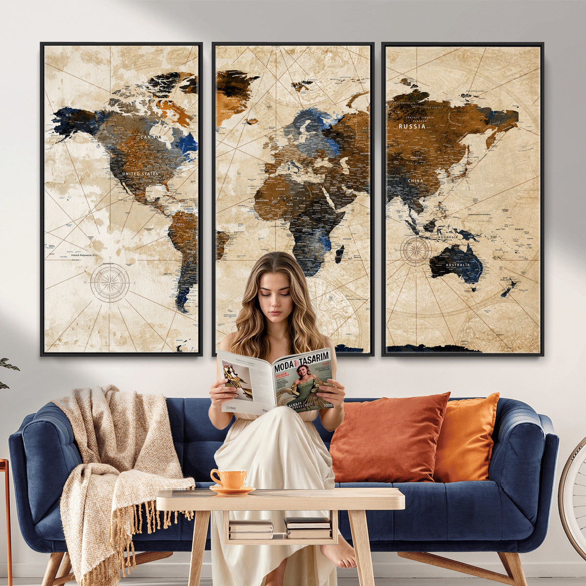 15727090-MGV-CV-36X24 - World Map Wall Art Canvas Print, Modern Decorative Framed Map Artwork Prints for Living Room, Office, Bedroom Wall Decor