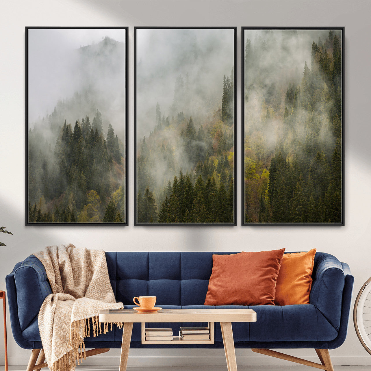 31152954-MGV-CV-36X24 - Misty Mountain Forest Canvas Print, Foggy Pine Trees Nature Wall Art, Framed Canvas Ready to Hang