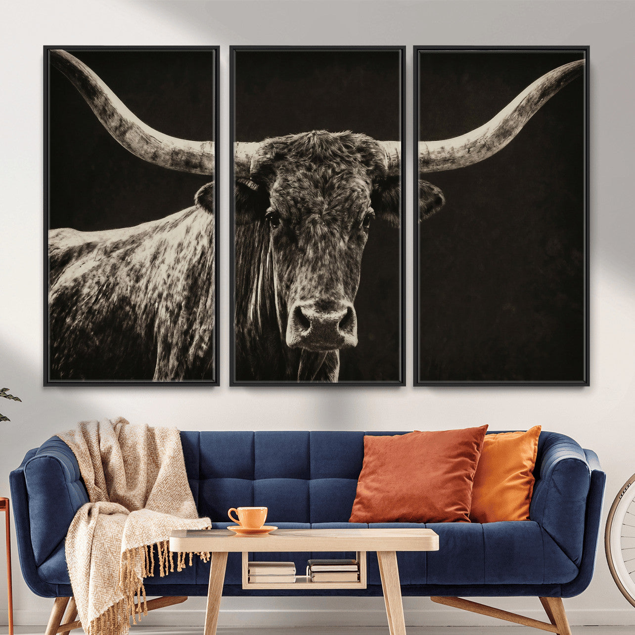 74513721-MGV-CV-36X24 - Vintage Texas Longhorn Bull Wall Art Canvas Print, Cow Portrait Photography Print, Framed Wall Art Ready to Hang