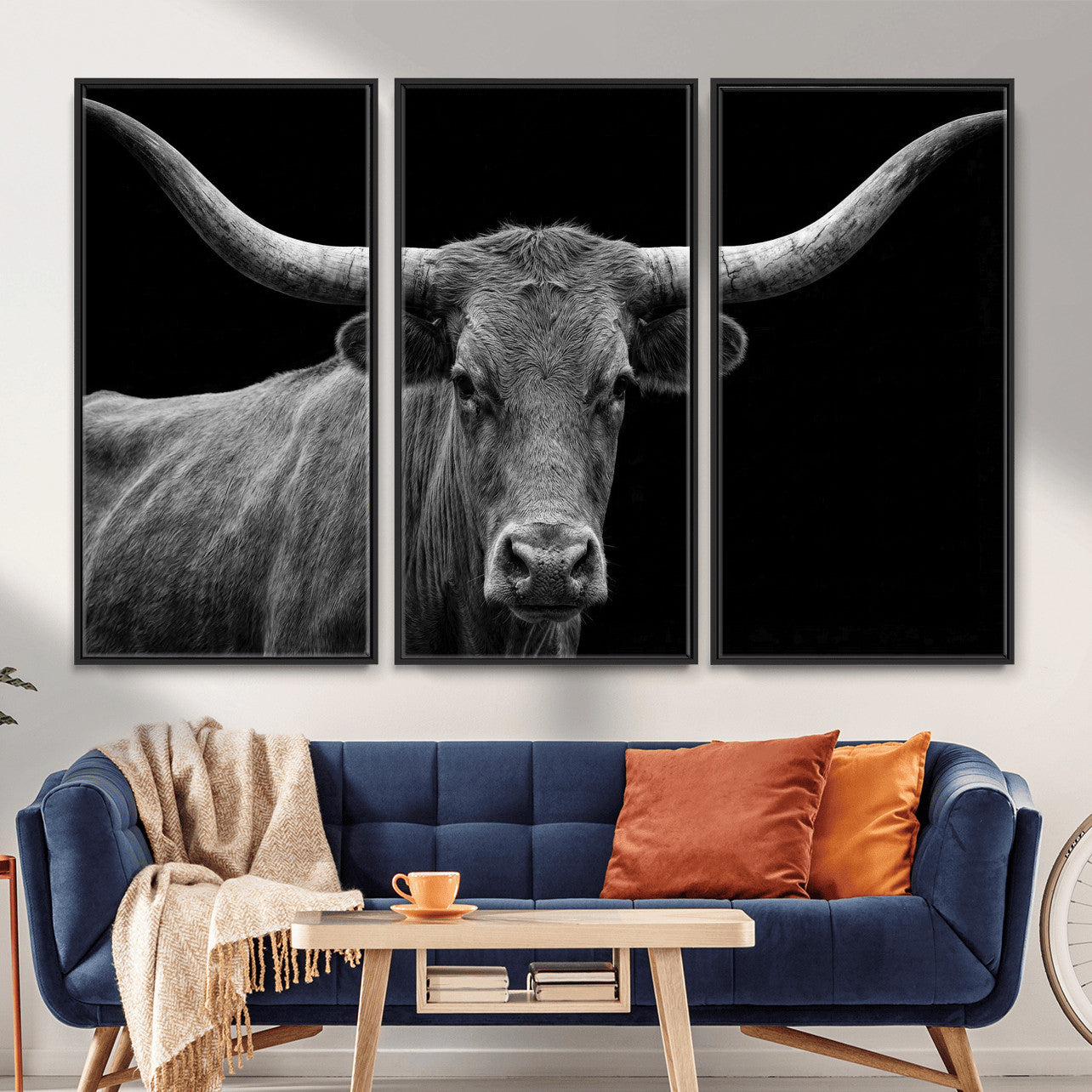 32601430-MGV-CV-36X24 - Texas Longhorn Bull Wall Art Canvas Print, Cow Portrait Photography, Framed Wall Art Ready to Hang