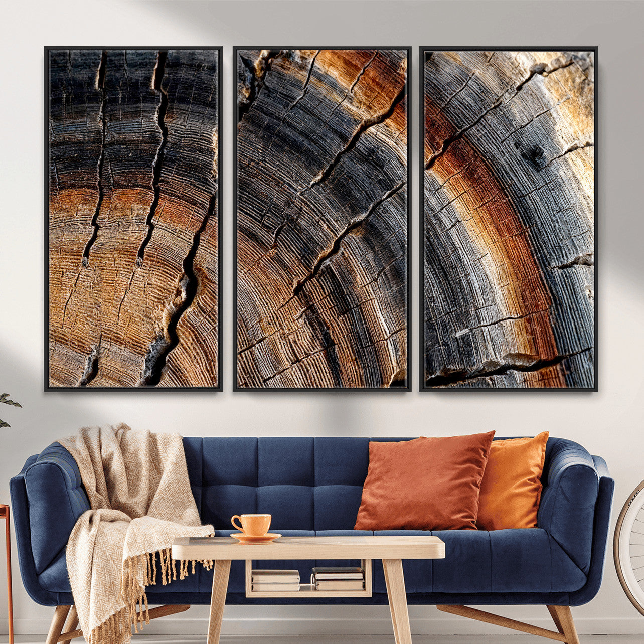 92693966E-MGV-CV-36X24 - Framed Large Abstract Wood Grain Canvas Print, Tree Ring Pattern Wall Art, Framed Canvas Ready to Hang