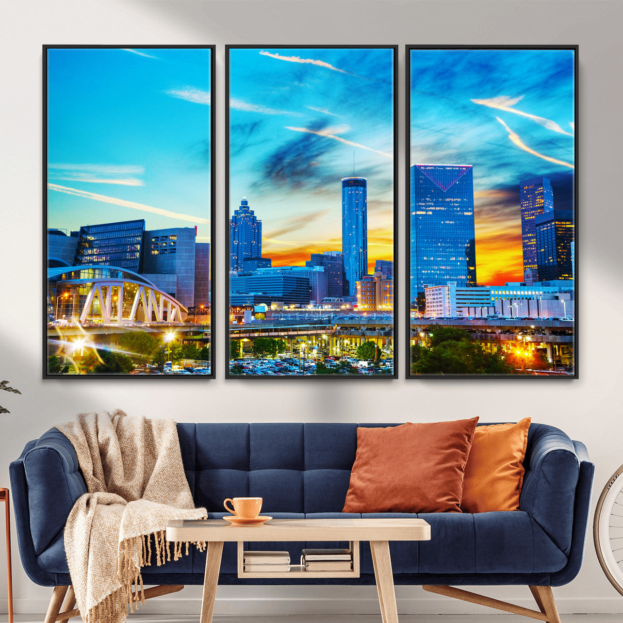 23097797-MGV-CV-36X24 - Atlanta Skyline Wall Art Canvas Print, Atlanta Downtown Night Cityscape Print for Modern Urban Wall Decor