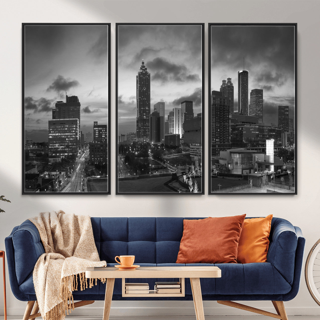 91959506-MGV-CV-36X24 - Atlanta Skyline Wall Art Canvas Print, Atlanta Downtown Night Cityscape Print for Modern Urban Wall Decor