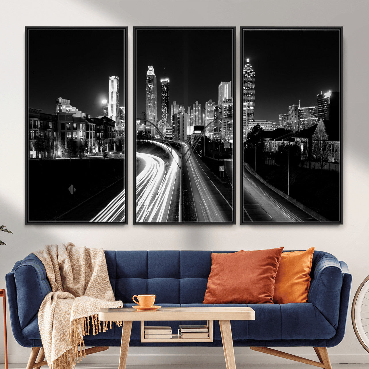 80330064-MGV-CV-36X24 - Atlanta Skyline Wall Art Canvas Print, Atlanta Downtown Night Cityscape Print for Modern Urban Wall Decor