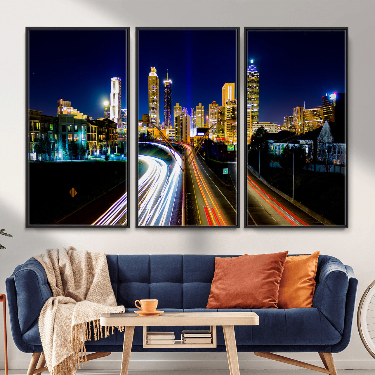 12967464-MGV-CV-36X24 - Atlanta Skyline Wall Art Canvas Print, Atlanta Downtown Night Cityscape Print for Modern Urban Wall Decor