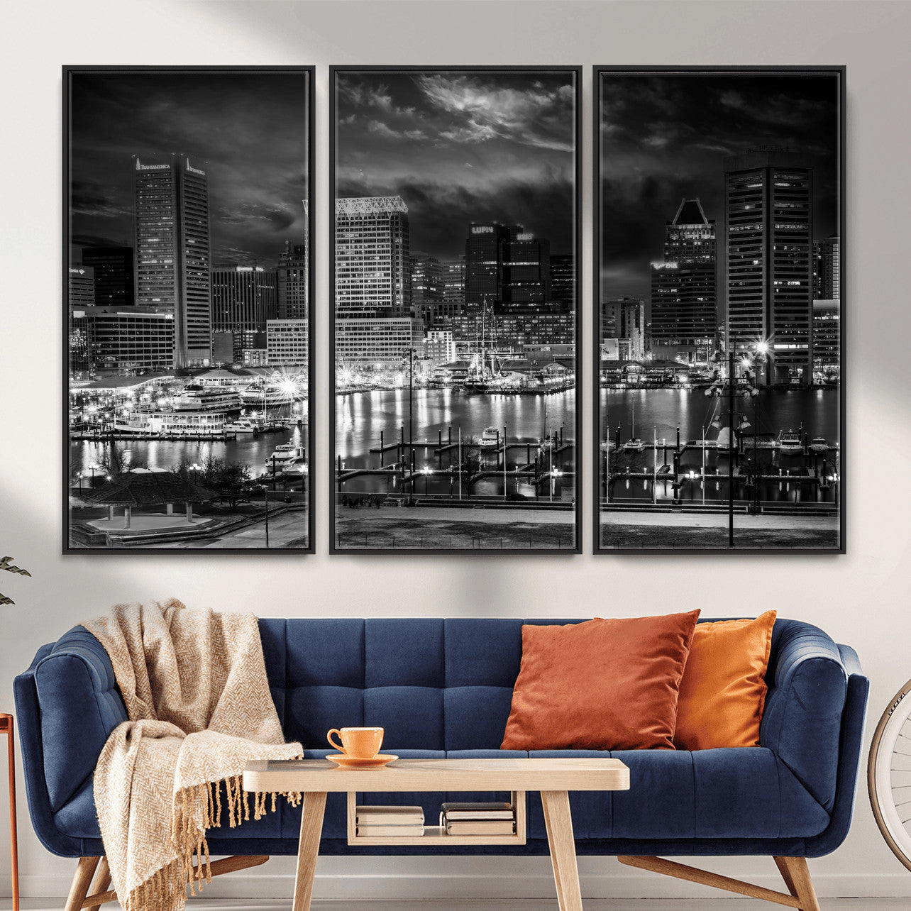 79755655-MGV-CV-36X24 - Baltimore Skyline Wall Art Canvas Print, Baltimore Downtown Night Cityscape Print for Modern Urban Wall Decor
