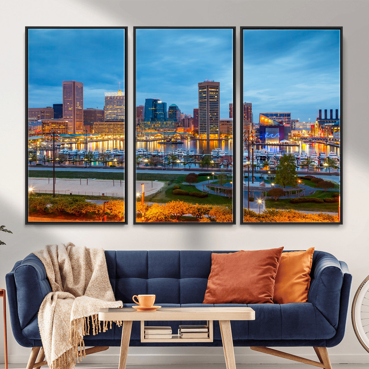 78635089-MGV-CV-36X24 - Baltimore Skyline Wall Art Canvas Print, Baltimore Downtown Night Cityscape Print for Modern Urban Wall Decor