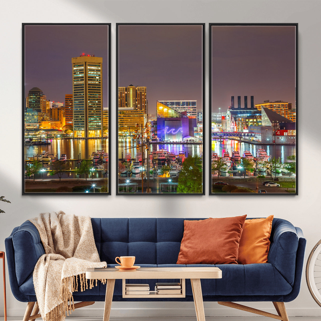 42654823-MGV-CV-36X24 - Baltimore Skyline Wall Art Canvas Print, Baltimore Downtown Night Cityscape Print for Modern Urban Wall Decor