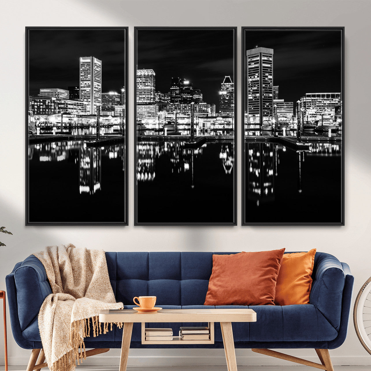 69187681-MGV-CV-36X24 - Baltimore Skyline Wall Art Canvas Print, Baltimore Downtown Night Cityscape Print for Modern Urban Wall Decor