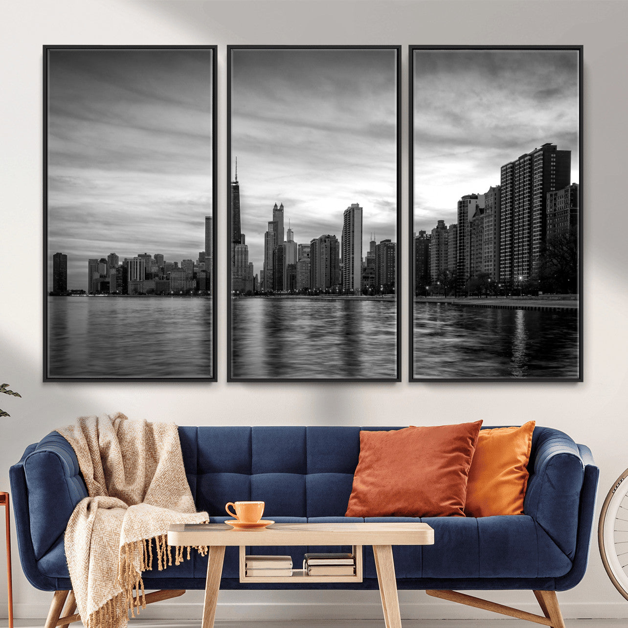 74552581-MGV-CV-36X24 - Chicago Wall Art Canvas Print, Chicago City Downtown Night Cityscape Print for Modern Urban Wall Decor