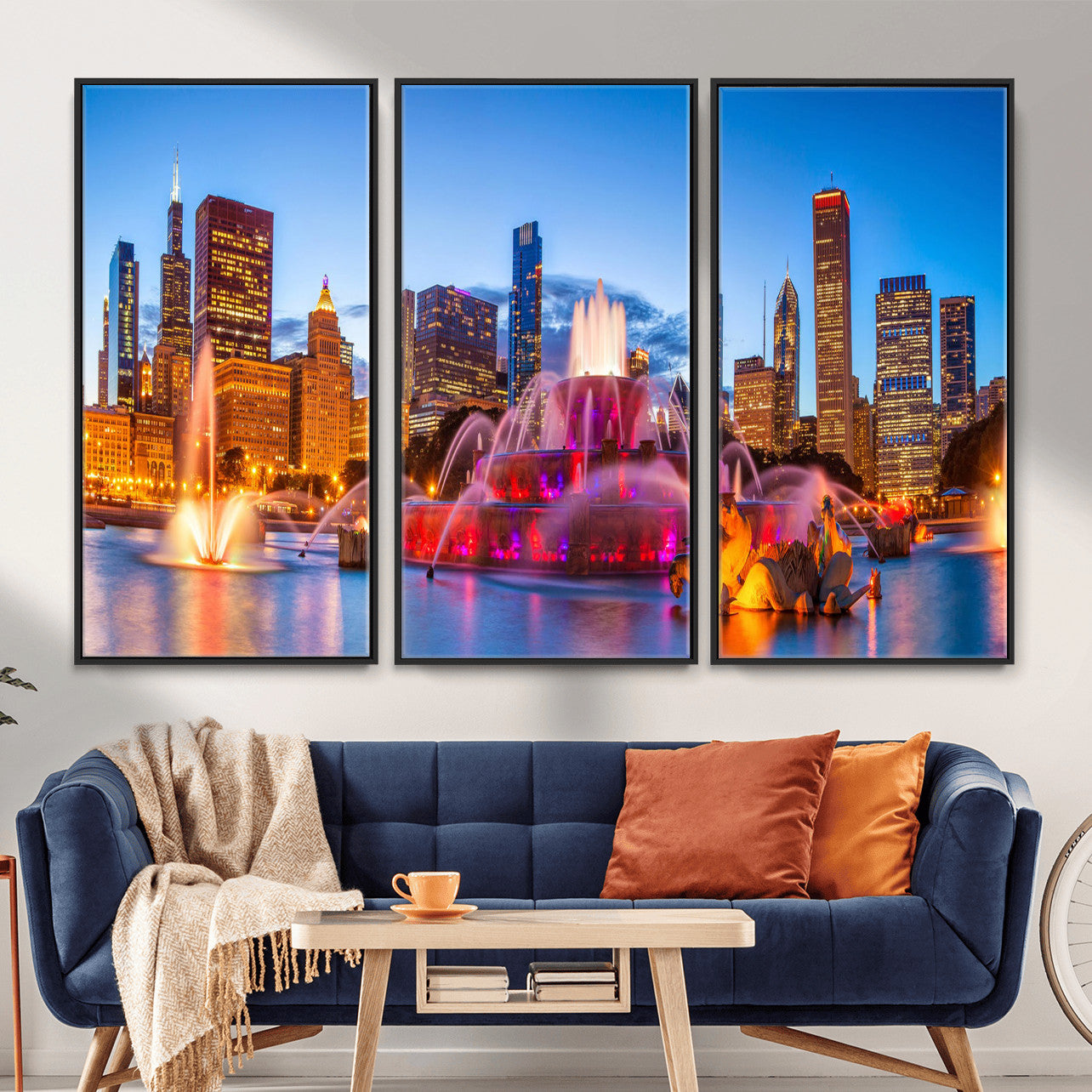 20251989-MGV-CV-36X24 - Chicago Wall Art Canvas Print, Chicago City Downtown Night Cityscape Print for Modern Urban Wall Decor
