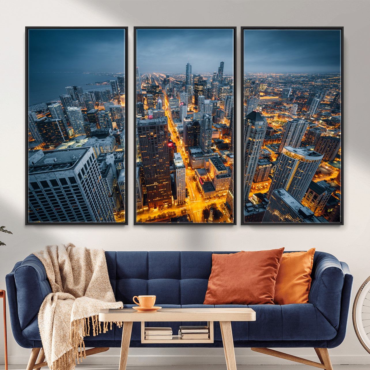 81742538-MGV-CV-36X24 - Chicago Wall Art Canvas Print, Chicago City Downtown Night Cityscape Print for Modern Urban Wall Decor