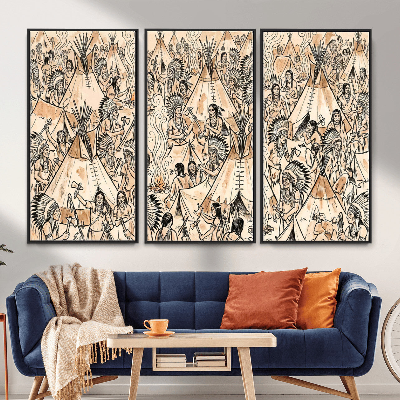 72739176-MGV-CV-36X24 - Farmhouse Animals Wall Art Canvas Print - Abstract Farm Animal Drawing Mid-Century Wall Art for Cabin Decor