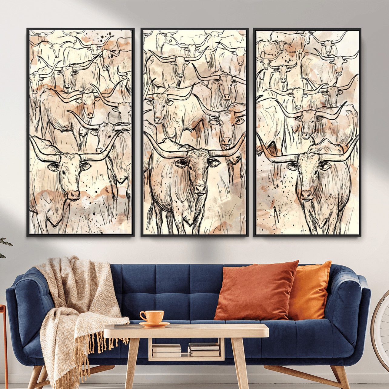94055403-MGV-CV-36X24 - Farmhouse Animals Wall Art Canvas Print - Abstract Farm Animal Drawing Mid-Century Wall Art for Cabin Decor