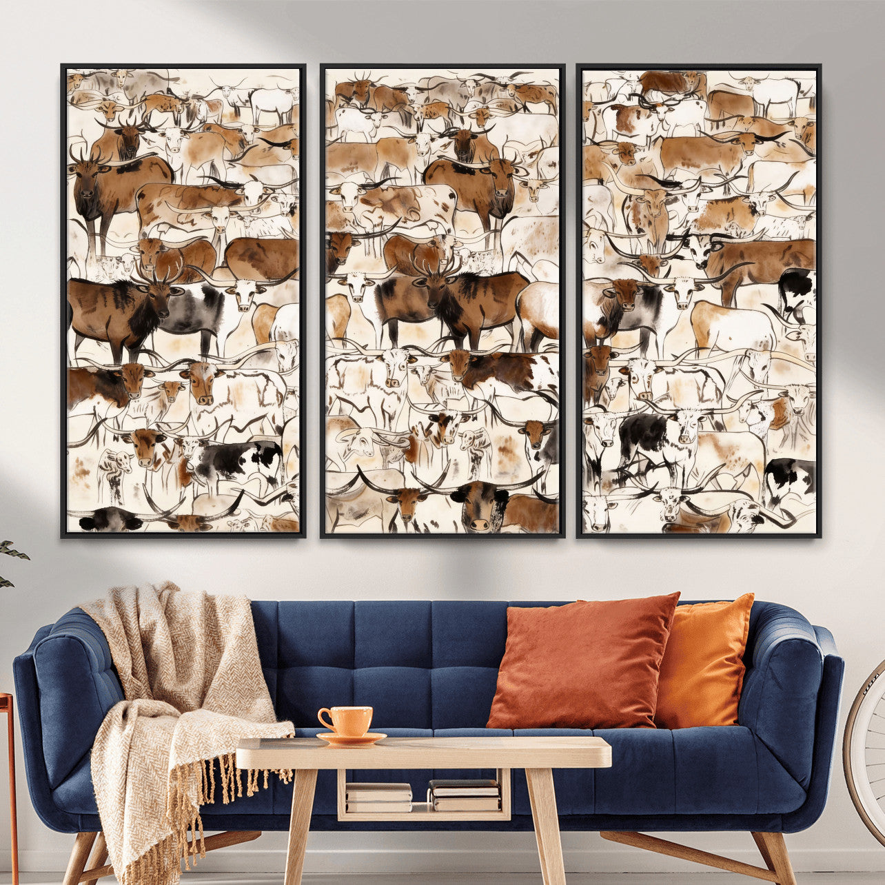 81416572-MGV-CV-36X24 - Farmhouse Animals Wall Art Canvas Print - Abstract Farm Animal Drawing Mid-Century Wall Art for Cabin Decor