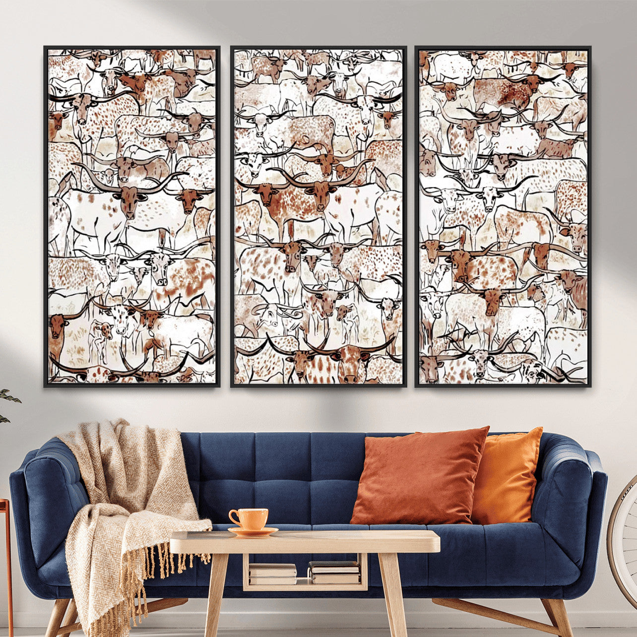 71869761-MGV-CV-36X24 - Farmhouse Animals Wall Art Canvas Print - Abstract Farm Animal Drawing Mid-Century Wall Art for Cabin Decor