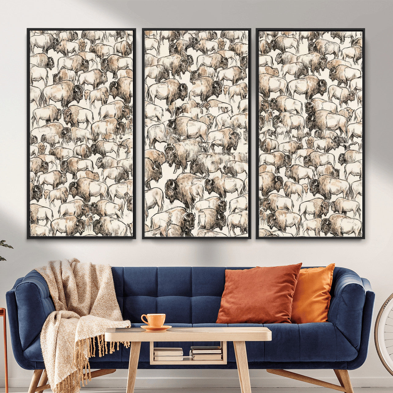 77502929-MGV-CV-36X24 - Farmhouse Animals Wall Art Canvas Print - Abstract Farm Animal Drawing Mid-Century Wall Art for Cabin Decor