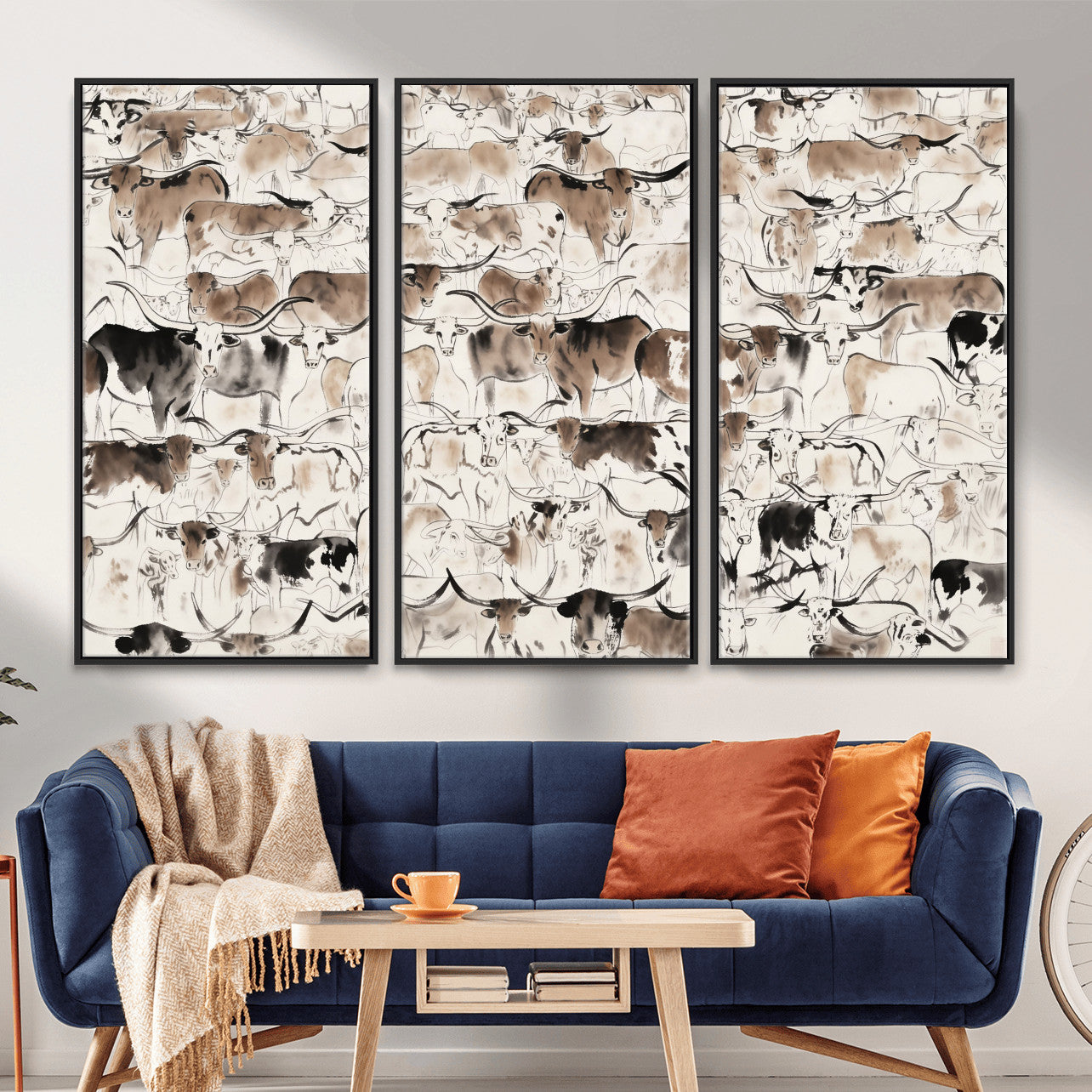 66685375-MGV-CV-36X24 - Farmhouse Animals Wall Art Canvas Print - Abstract Farm Animal Drawing Mid-Century Wall Art for Cabin Decor