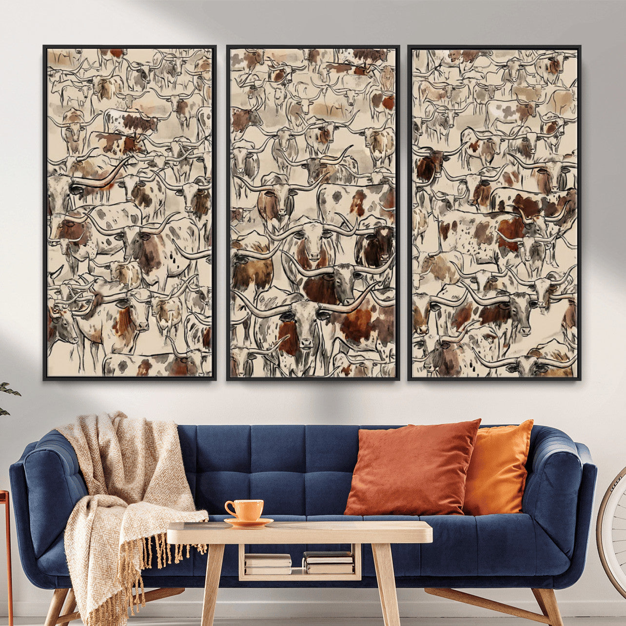 94808502-MGV-CV-36X24 - Farmhouse Animals Wall Art Canvas Print - Abstract Farm Animal Drawing Mid-Century Wall Art for Cabin Decor