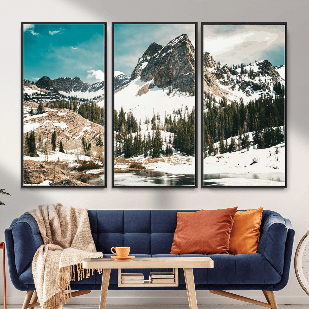 56837070-MGV-CV-36X24 - Snowy Mountain Landscape Wall Art Canvas Print, Alpine Pine Forest Winter Nature Wall Decor for Living Room and Office