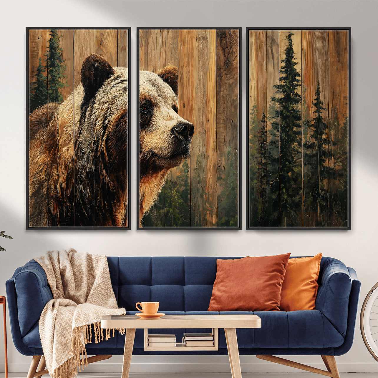75645180-MGV-CV-36X24 - Grizzly Bear Wall Art Canvas Print, Rustic Wildlife Bear Artwork, Forest Animal Painting, Cabin Lodge Nature Wall Decor