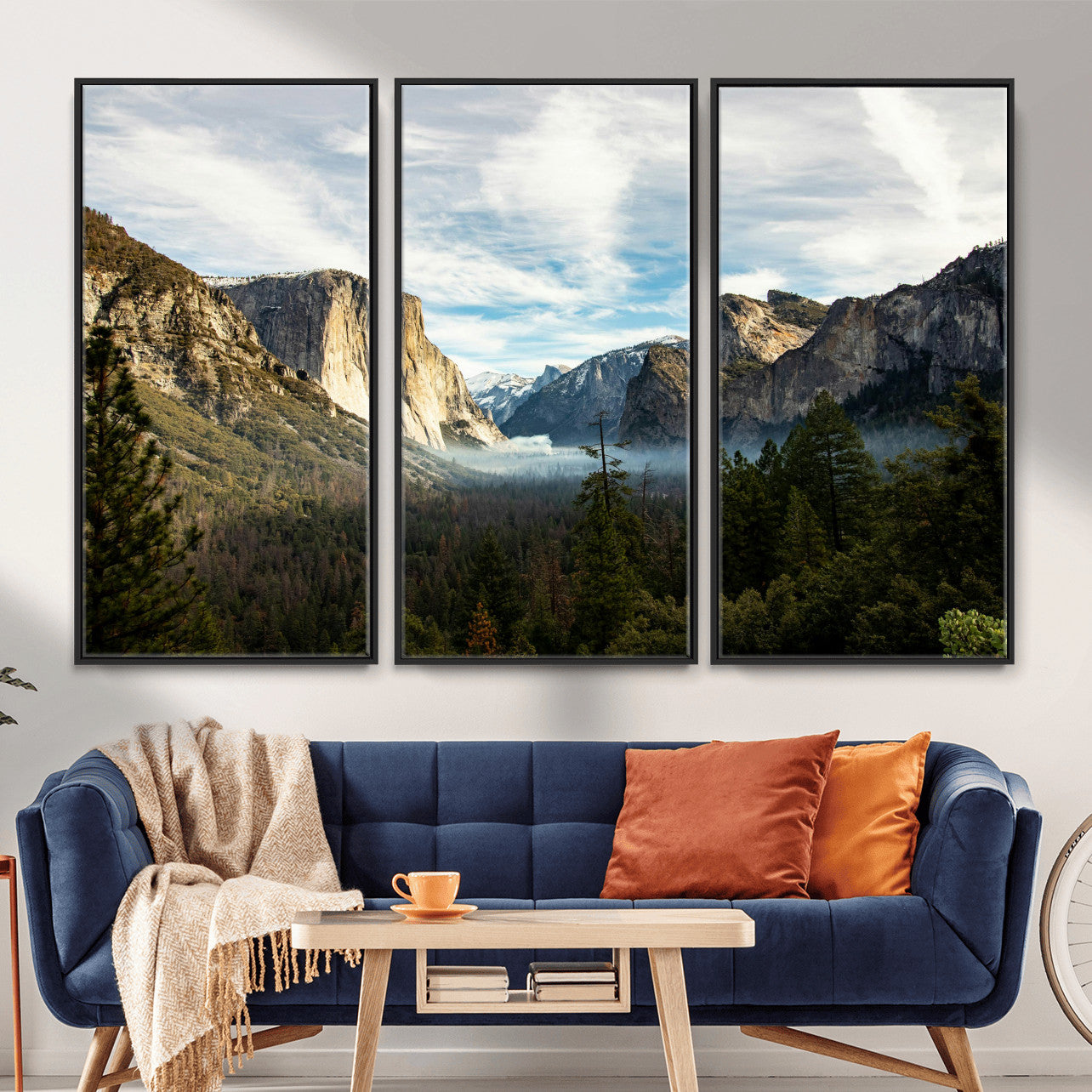 15089394-MGV-CV-36X24 - Yosemite Valley Mountain Landscape Wall Art Canvas Print, Granite Cliff Forest Valley Canvas Print, California National Park Scenic Art Printing