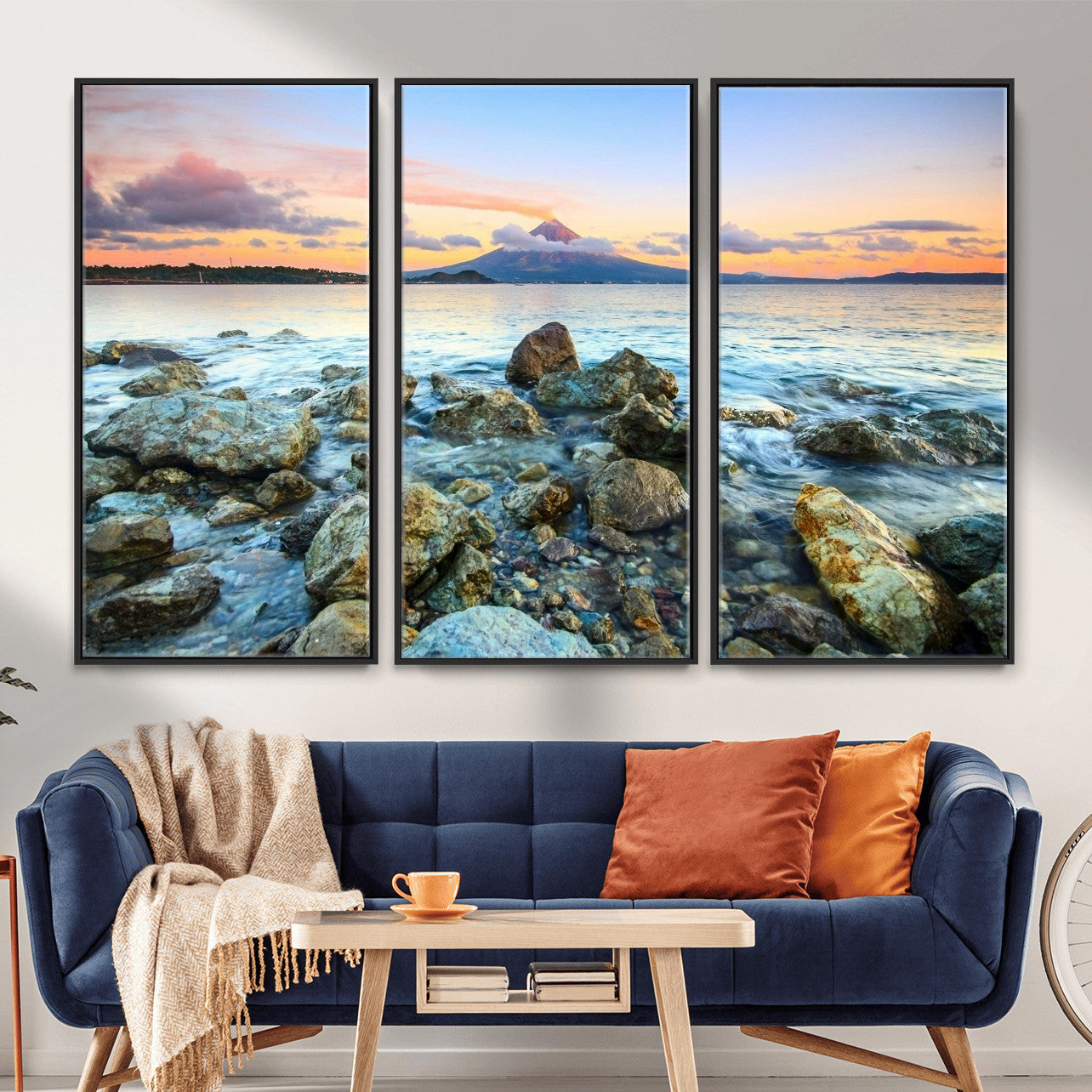 46869511-MGV-CV-36X24 - Mayon Volcano Seascape Landscape Wall Art Canvas Print, Tropical Ocean Shore Mountain Canvas Print, Philippines Coastal Scenic Art Printing