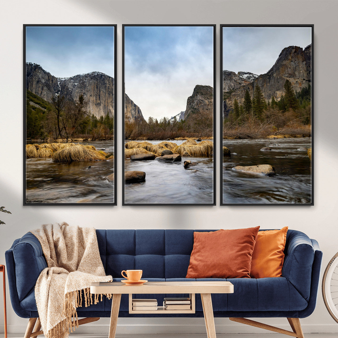 20458404-MGV-CV-36X24 - Yosemite Valley Mountain Landscape Wall Art Canvas Print, Granite Cliff Forest Valley Canvas Print, California National Park Scenic Art Printing