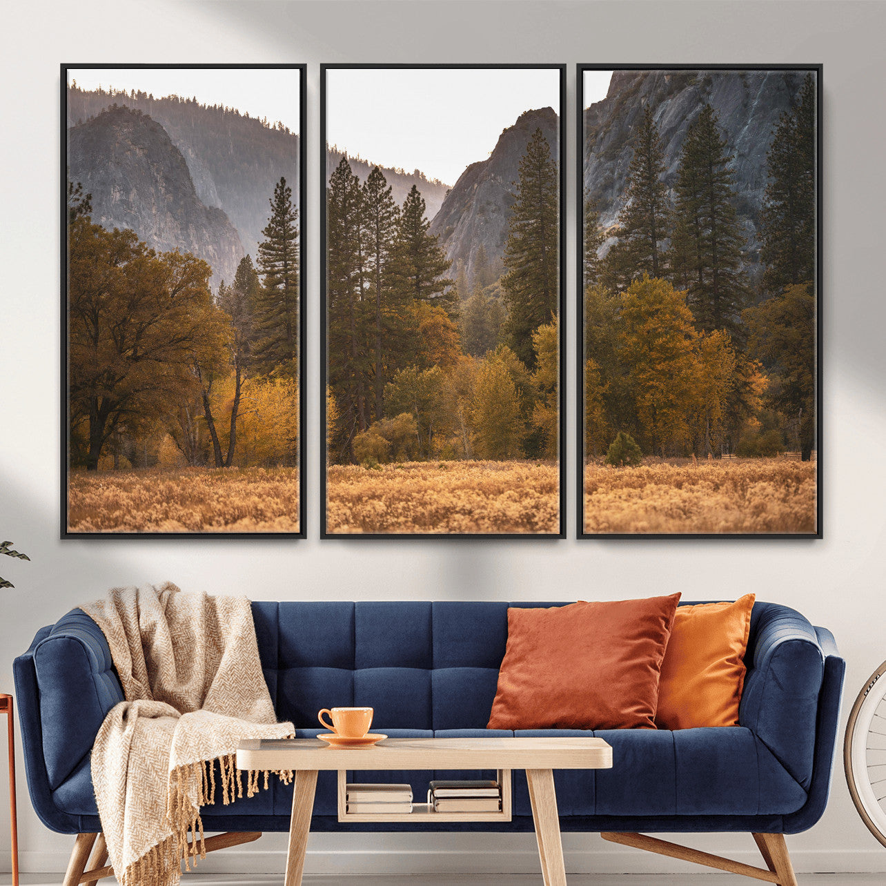 61682763-MGV-CV-36X24 - Yosemite Valley Autumn Forest Landscape Wall Art Canvas Print, Granite Mountain Pine Trees Canvas Print, California National Park Fall Scenic Art Printing