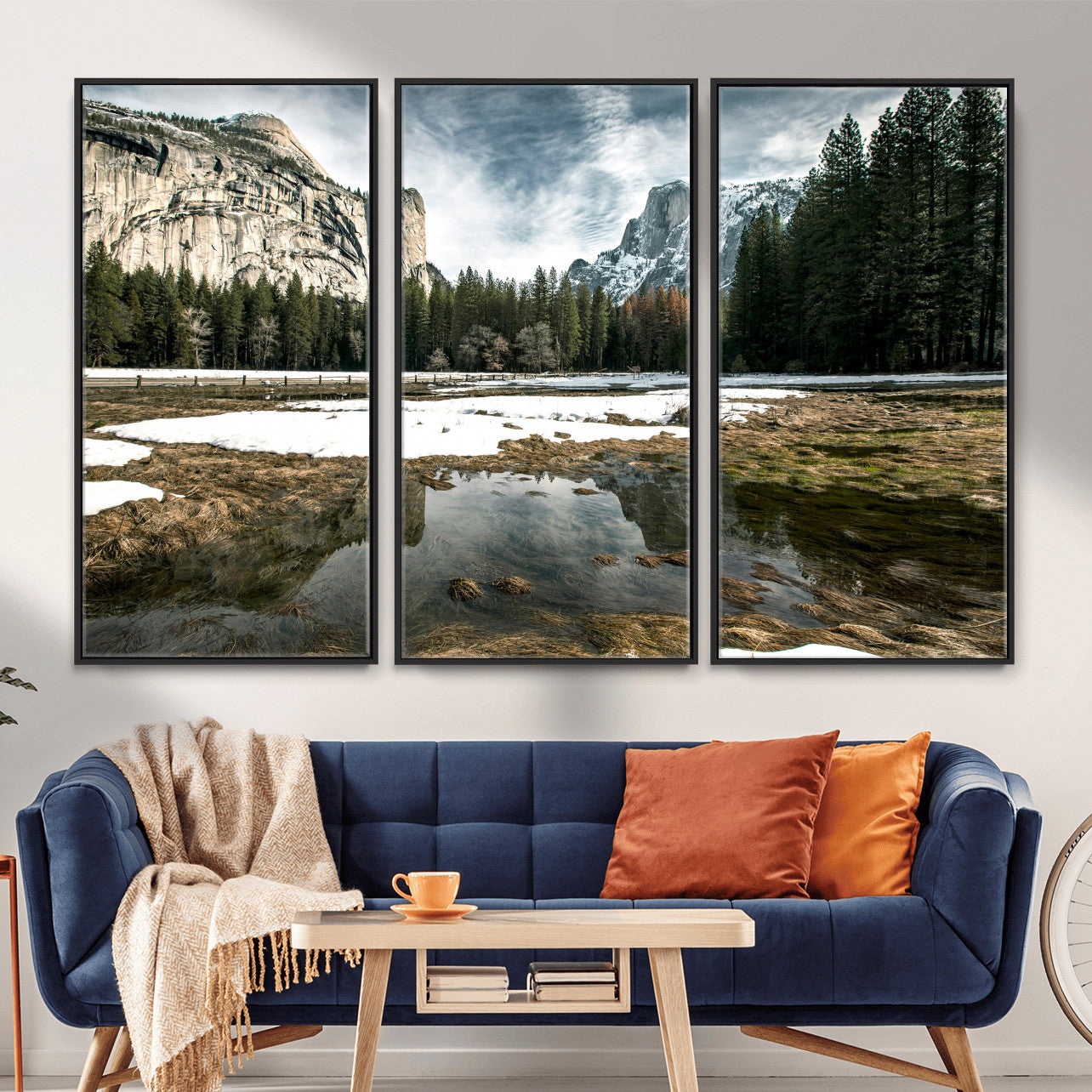 14527348-MGV-CV-36X24 - Yosemite Valley Mountain Landscape Wall Art Canvas Print, Granite Cliff Forest Valley Canvas Print, California National Park Scenic Art Printing