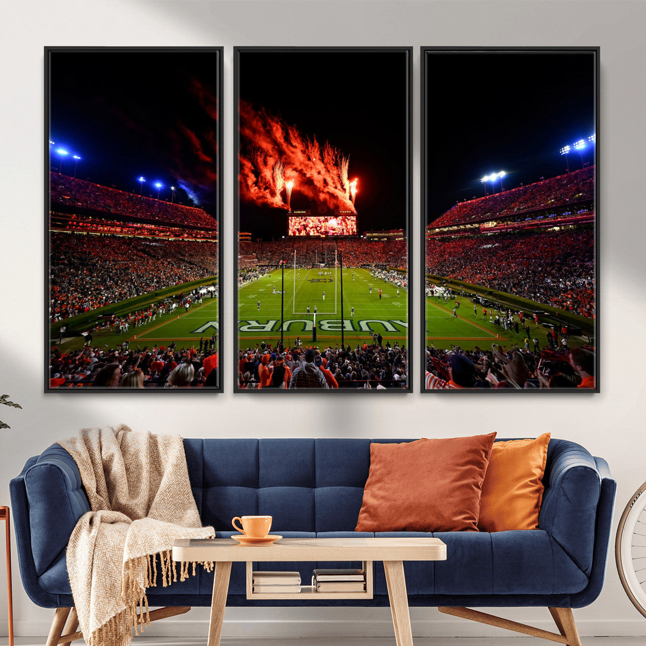 81918884-MGV-CV-36X24 - Auburn Stadium Wall Art Canvas Print, College Football Night Game Crowd, Jordan Hare Stadium Artwork
