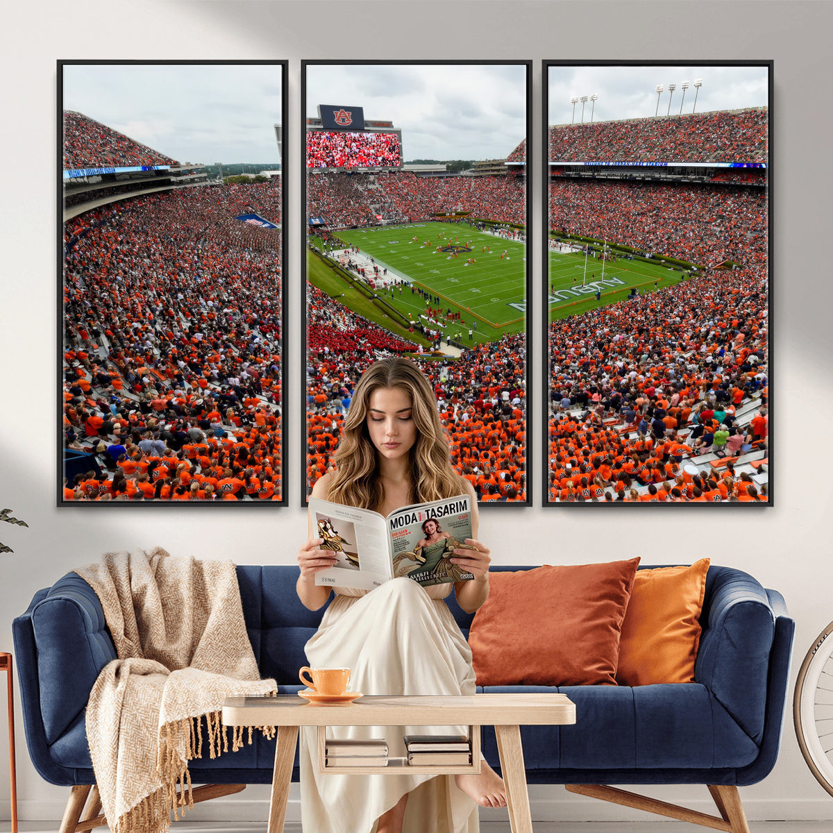 82562490-MGV-CV-36X24 - Auburn Stadium Sunset Wall Art Canvas Print, Jordan Hare Stadium Game Day Crowd, Auburn Tigers Football Artwork