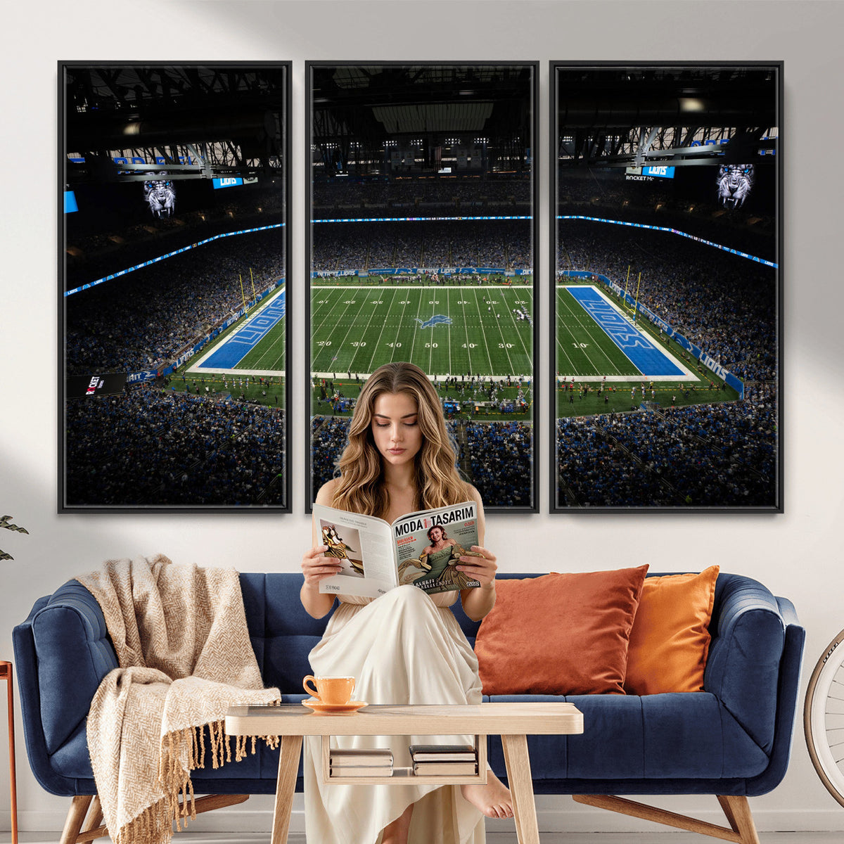 16709602-MGV-CV-36X24 - Detroit Lions Stadium Wall Art Canvas Print, Football Field Panorama