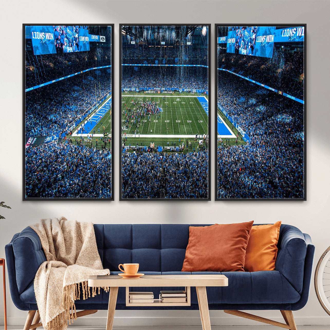 80882005-MGV-CV-36X24 - Detroit Lions Stadium Wall Art Canvas Print, Football Field Panorama Artwork, NFL Game Night Stadium Decor