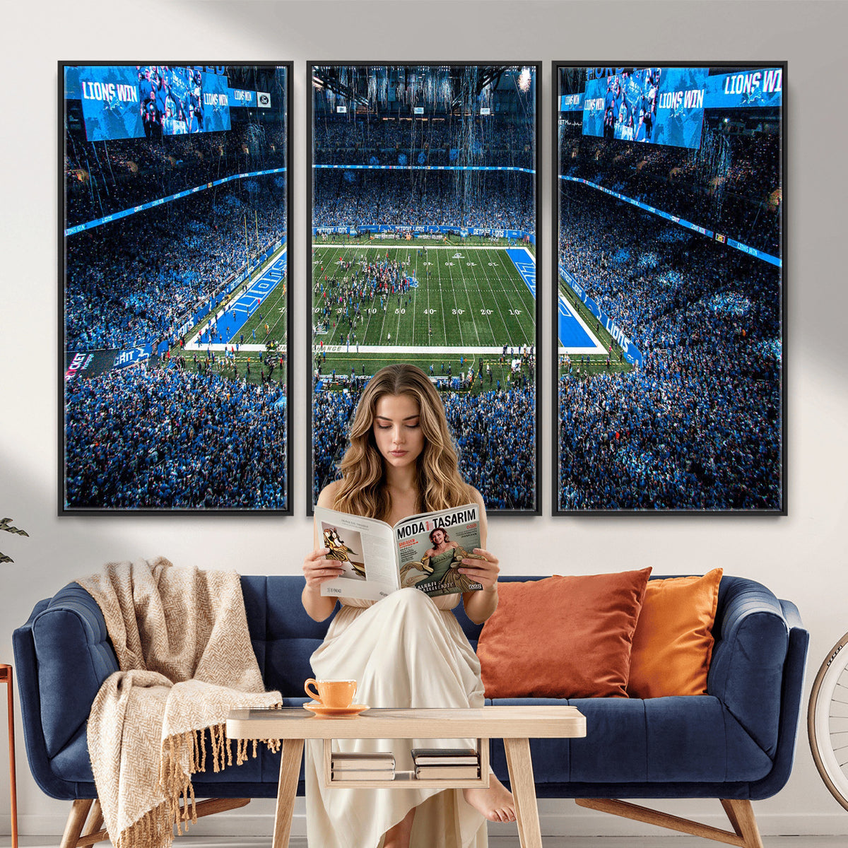80882005-MGV-CV-36X24 - Detroit Lions Stadium Wall Art Canvas Print, Football Field Panorama