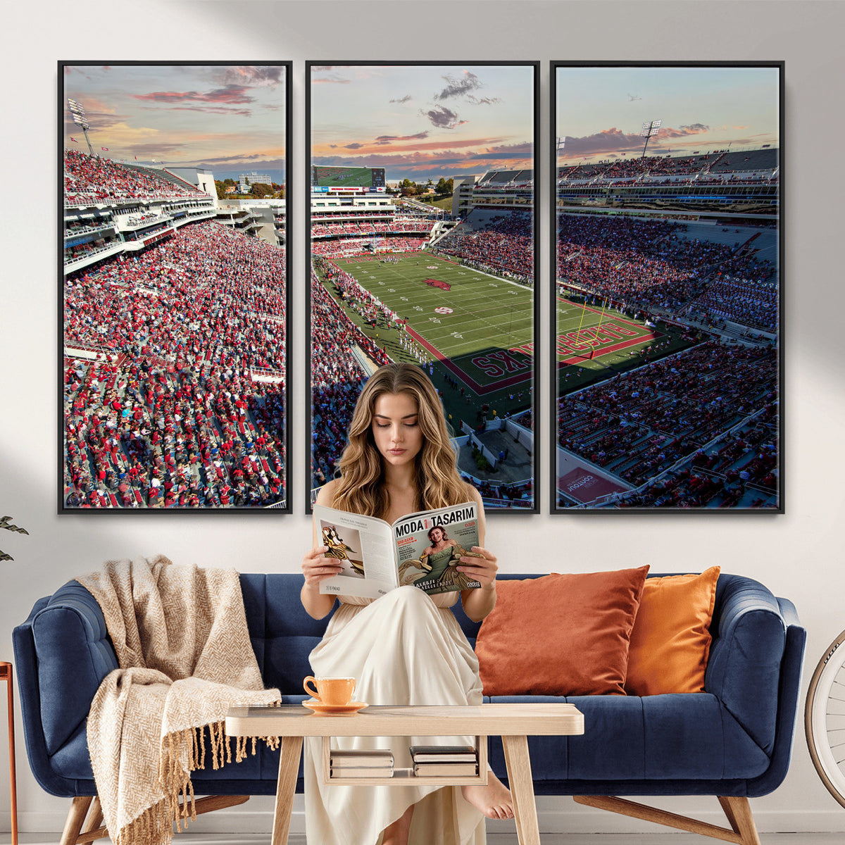 46571211-MGV-CV-36X24 - Donald W. Reynolds Razorback Stadium Wall Art Canvas Print – Arkansas Razorbacks Football Artwork for Home, Office, and Sports Room Decor