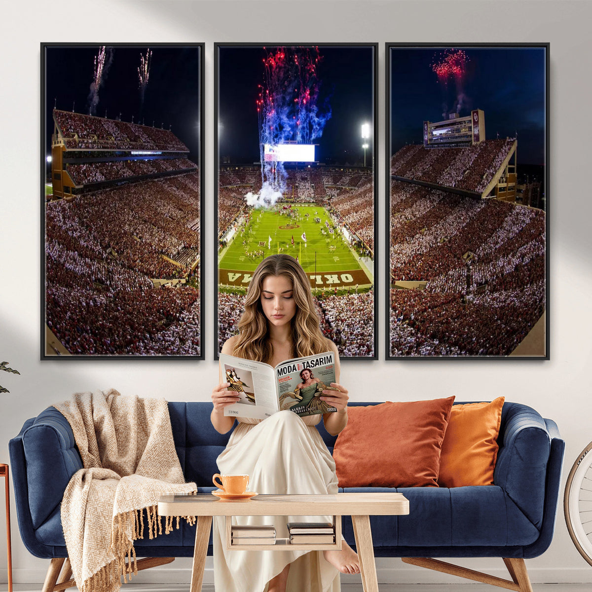 43197777-MGV-CV-36X24 - Oklahoma Memorial Stadium Wall Art Canvas Print – Oklahoma Sooners Football Artwork for Home, Office, and Sports Room Decor