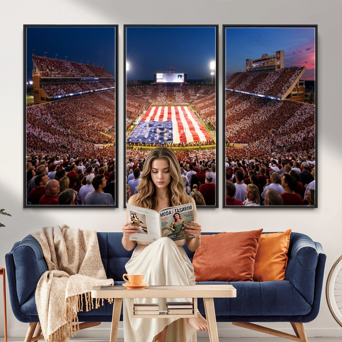 59917418-MGV-CV-36X24 - Oklahoma Memorial Stadium Wall Art Canvas Print – Oklahoma Sooners Football Artwork for Home, Office, and Sports Room Decor