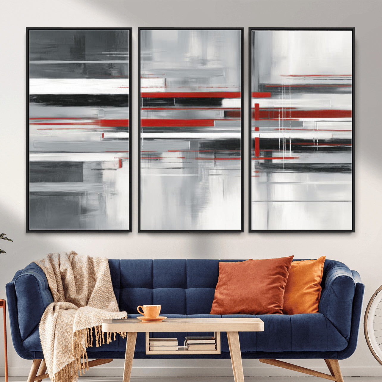 62640681-MGV-CV-36X24 - Gray Red Abstract Wall Art Canvas Print, Modern Abstract Canvas Wall Decor for Contemporary Living Room and Office