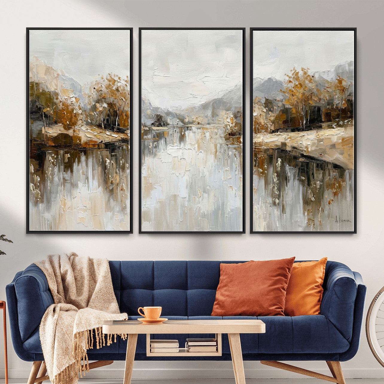 75820239-MGV-CV-36X24 - Abstract Landscape Wall Art Canvas Print, Modern Lake Printing Wall Decor for Contemporary Interiors