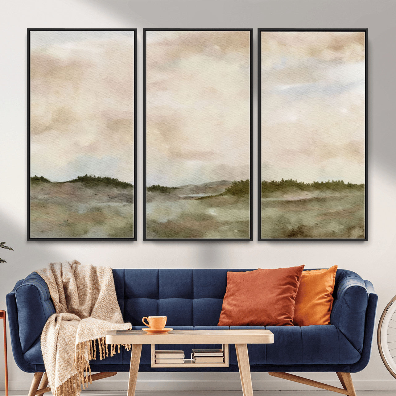13578069-MGV-CV-36X24 - Abstract Landscape Wall Art Canvas Print, Watercolor Pastoral Landscape Painting Wall Decor for Modern Farmhouse Interiors