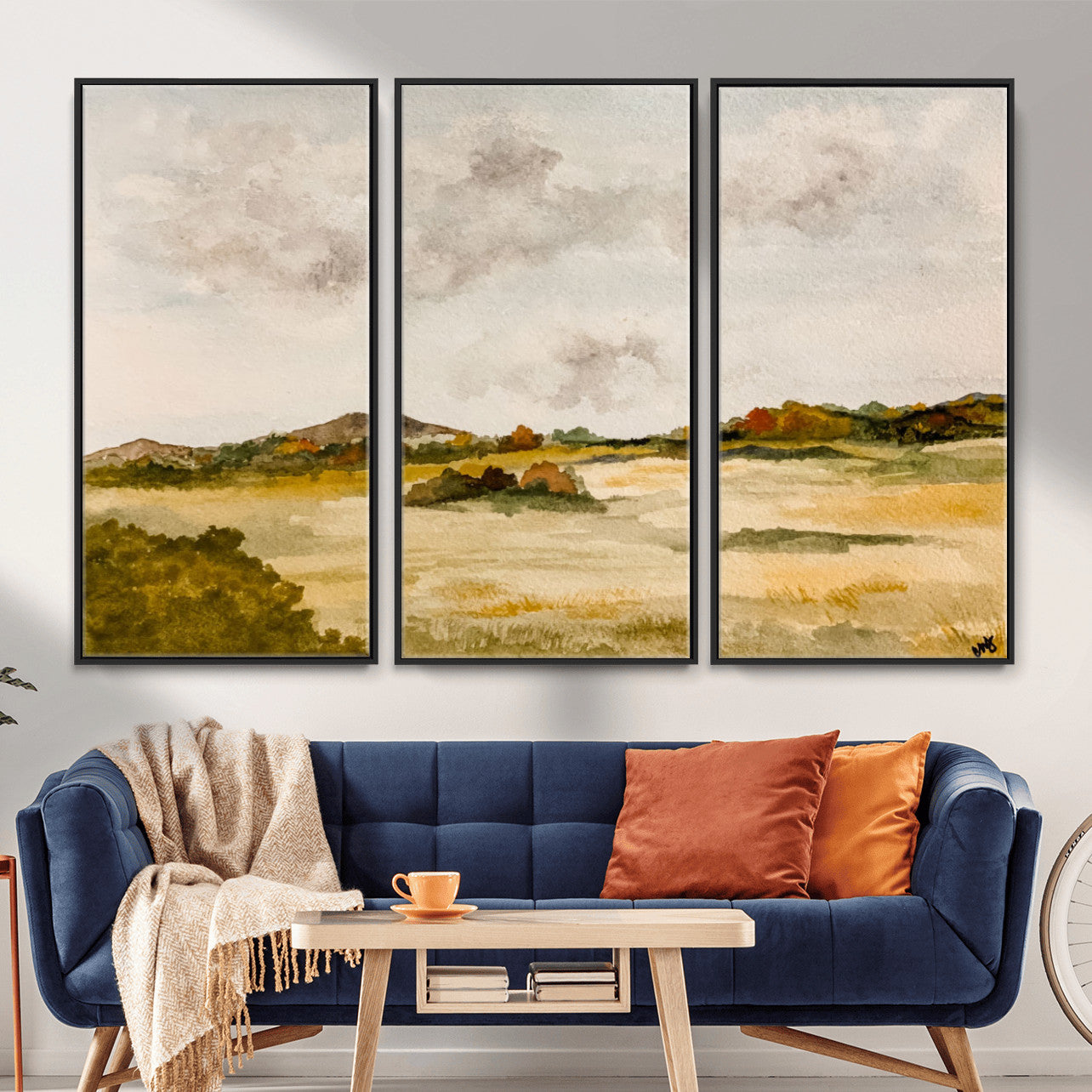 94151004-MGV-CV-36X24 - Watercolor Abstract Countryside Wall Art Canvas Print, Neutral Pastoral Landscape Painting Wall Decor for Modern Farmhouse Interiors